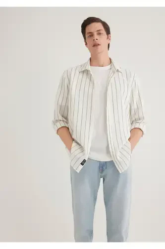 Khaki Striped Shirt Regular Fit / Normal Cut 021 - 1