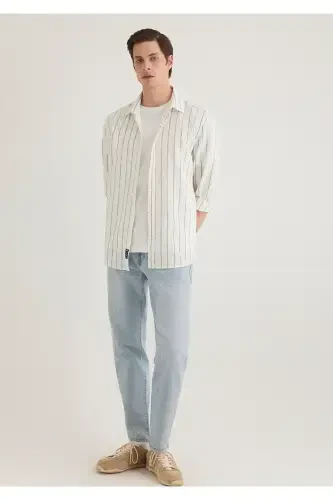 Khaki Striped Shirt Regular Fit / Normal Cut 021 - 3