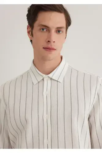 Khaki Striped Shirt Regular Fit / Normal Cut 021 - 6