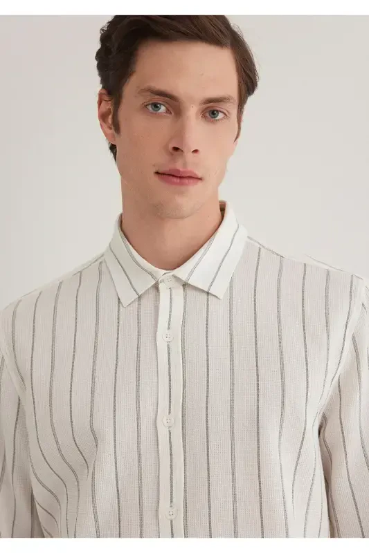 Khaki Striped Shirt Regular Fit / Normal Cut 021 - 6