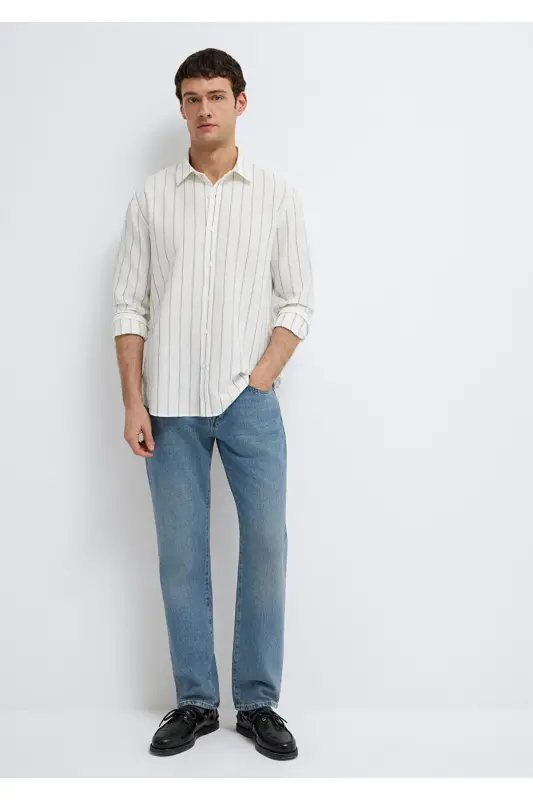Khaki Striped Shirt Regular Fit / Normal Cut 021 - 2