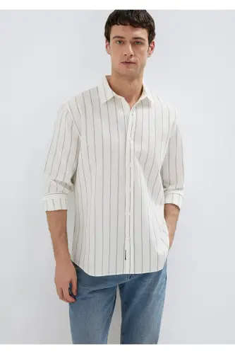 Khaki Striped Shirt Regular Fit / Normal Cut 021 - 3