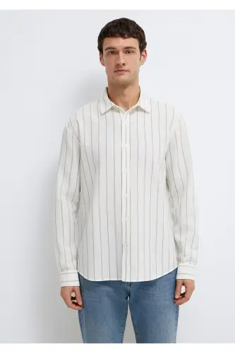Khaki Striped Shirt Regular Fit / Normal Cut 021 - 4