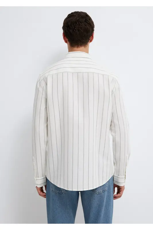 Khaki Striped Shirt Regular Fit / Normal Cut 021 - 6