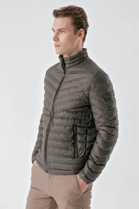 Khaki Water Repellent Windproof Dynamic Fit Comfort Fit Padded Jacket-Khaki - 4