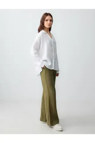 Khaki Wide Leg High Waisted Linen Pants - JIMMY KEY (1)