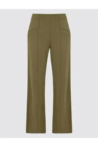 Khaki Wide Leg High Waisted Linen Pants - 7