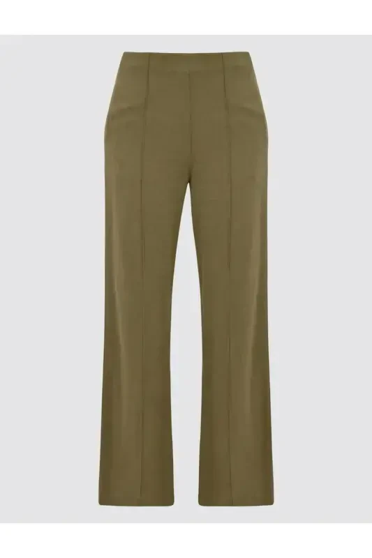 Khaki Wide Leg High Waisted Linen Pants - 7