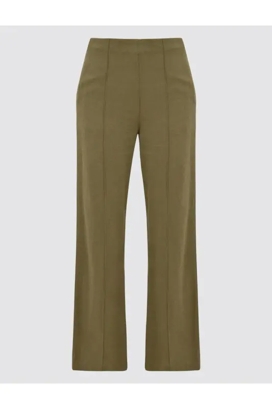 Khaki Wide Leg High Waisted Linen Pants - 7