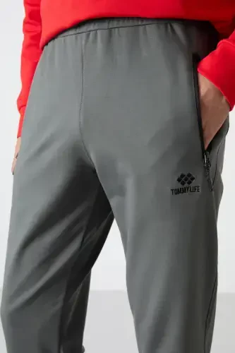 Khaki Zipper Pocket Standard Fit Jogger Men's Sweatpants - 84587-Khaki - 3