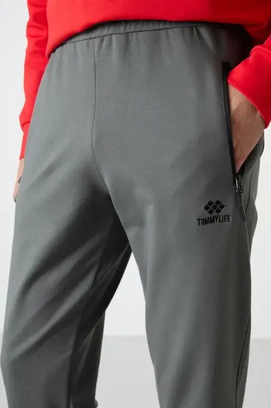 Khaki Zipper Pocket Standard Fit Jogger Men's Sweatpants - 84587-Khaki - 3