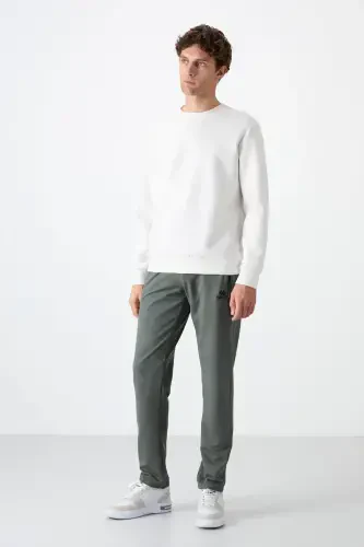 Khaki Zippered Three Pocket Slim Fit Classic Leg Men's Sweatpants - 84671 - 1