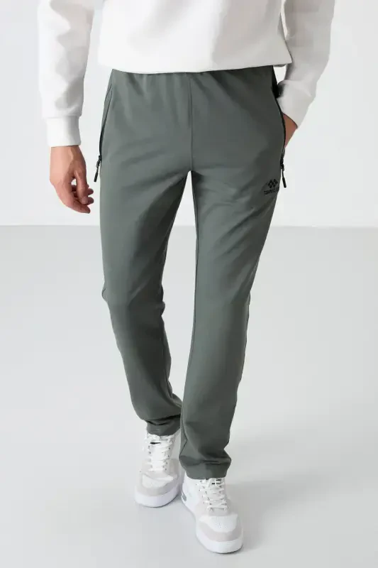 Khaki Zippered Three Pocket Slim Fit Classic Leg Men's Sweatpants - 84671 - 2