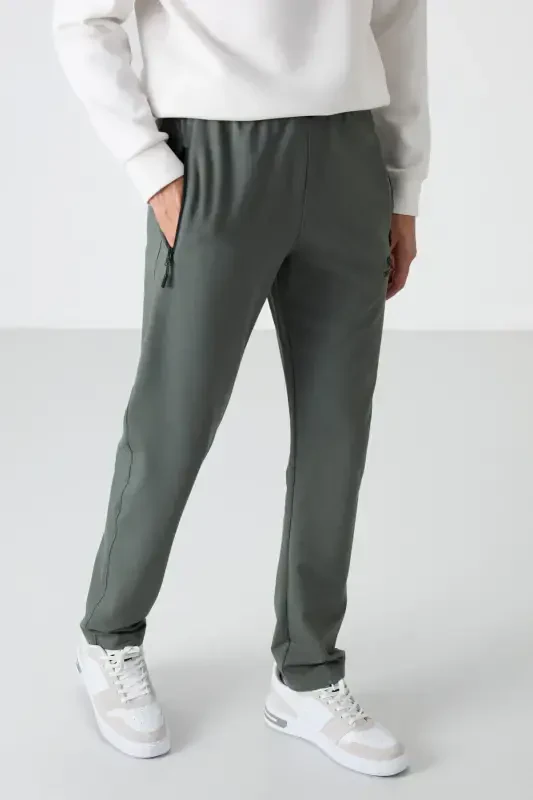 Khaki Zippered Three Pocket Slim Fit Classic Leg Men's Sweatpants - 84671 - 4