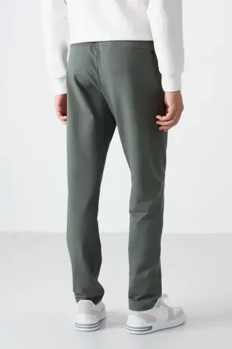 Khaki Zippered Three Pocket Slim Fit Classic Leg Men's Sweatpants - 84671 - 6