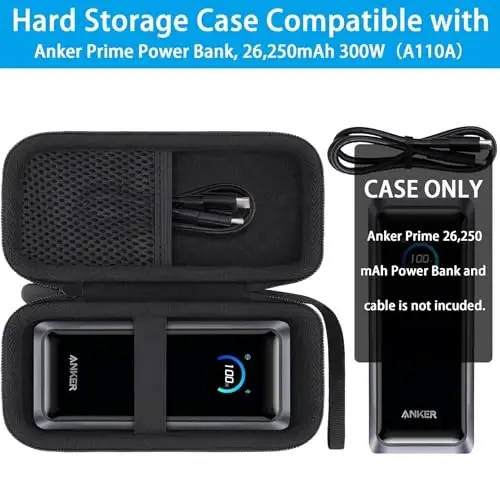 khanka for Anker Prime Power Bank, 26,250Mah 300W Case,Black | Hard Travel Bag for Anker Prime Power Bank 26K A110A Portable Charger,Travel-Ready Portable Storage, Protective Case Only - 4