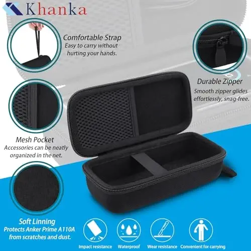khanka for Anker Prime Power Bank, 26,250Mah 300W Case,Black | Hard Travel Bag for Anker Prime Power Bank 26K A110A Portable Charger,Travel-Ready Portable Storage, Protective Case Only - 5