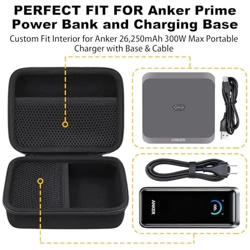 khanka for Anker Prime Power Bank and Charging Base Case, Hard Travel Bag Compatible with Anker 26,250mAh 300W Max Portable Charger with Base, Case Only (Black) - 5