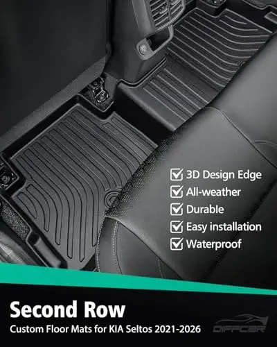 DiffCar® for KIA Seltos Floor Mats & Cargo Liner 2026 2025 2024 2023 2022 2021 | All-Weather Custom Fit Car Accessories for Seltos | TPE Rubber Front Rear Trunk Mats Full Set (Not for Seltos SX Turbo) - 6