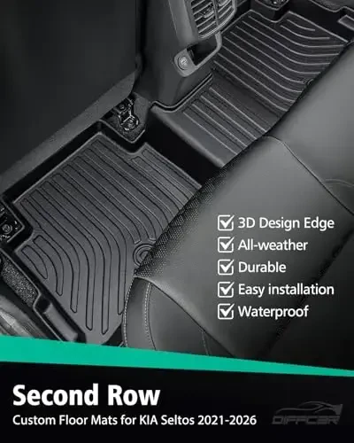 DiffCar® for KIA Seltos Floor Mats & Cargo Liner 2026 2025 2024 2023 2022 2021 | All-Weather Custom Fit Car Accessories for Seltos | TPE Rubber Front Rear Trunk Mats Full Set (Not for Seltos SX Turbo) - 6