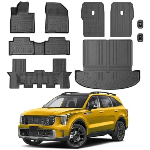 Kia Sorento 2021-2025 2026 için KUST Paspas Seti (6 Koltuklu, Hibrit Hariç), 2. Sıra Arka Koltuk Koruyuculu Her Hava Koşuluna Uygun Arka Bagaj Kargo Astarı TPE Kauçuk Yükseltilmiş Kenar Tam Set Araba Paspası Aksesuarları - 1