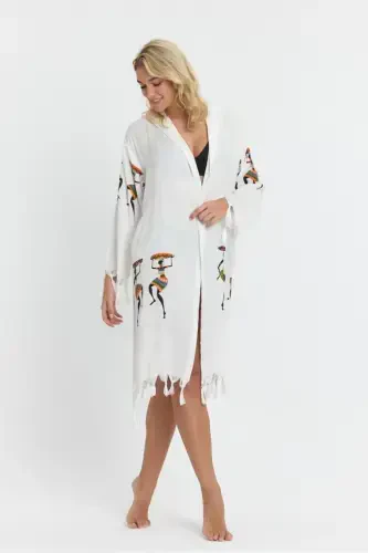 Kiana Bamboo Women's Robe Beach Dress Patterned-Beige - 1