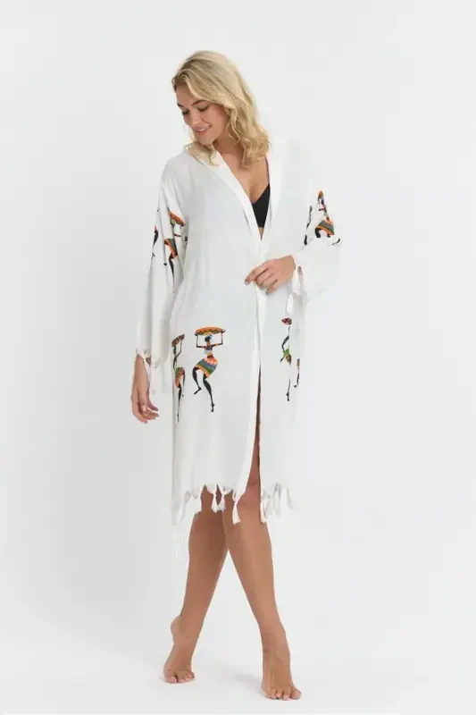 Kiana Bamboo Women's Robe Beach Dress Patterned-Beige - 1