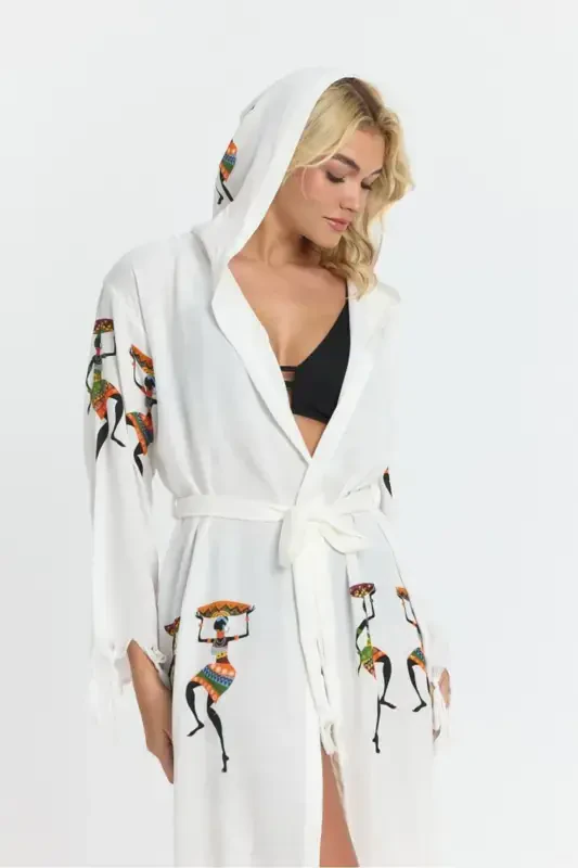 Kiana Bamboo Women's Robe Beach Dress Patterned-Beige - 2