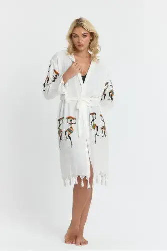 Kiana Bamboo Women's Robe Beach Dress Patterned-Beige - 3