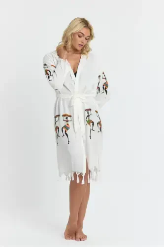 Kiana Bamboo Women's Robe Beach Dress Patterned-Beige - 4