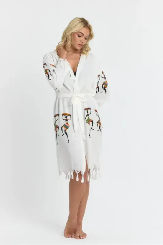 Kiana Bamboo Women's Robe Beach Dress Patterned-Beige - 4