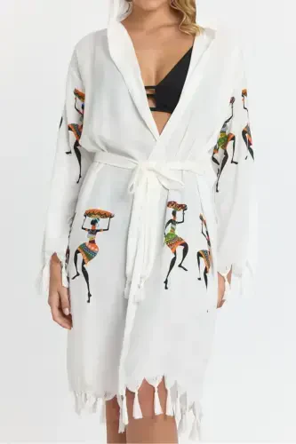 Kiana Bamboo Women's Robe Beach Dress Patterned-Beige - 5