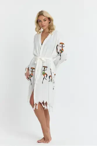 Kiana Bamboo Women's Robe Beach Dress Patterned-Beige - 8