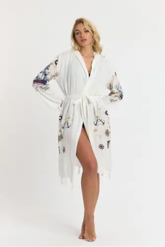 Kiana Bamboo Women's Robe Beach Dress Patterned-Navy Blue - MULBERRY (1)