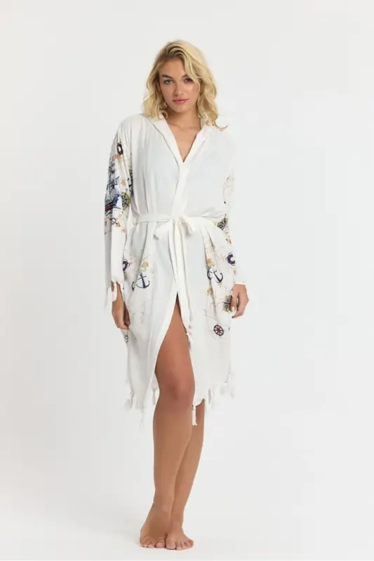Kiana Bamboo Women's Robe Beach Dress Patterned-Navy Blue - 3