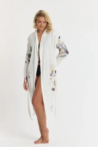 Kiana Bamboo Women's Robe Beach Dress Patterned-Navy Blue - 5
