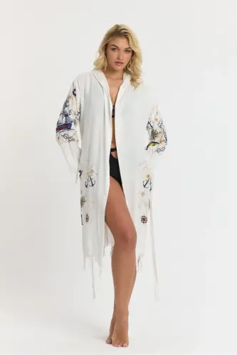 Kiana Bamboo Women's Robe Beach Dress Patterned-Navy Blue - 6