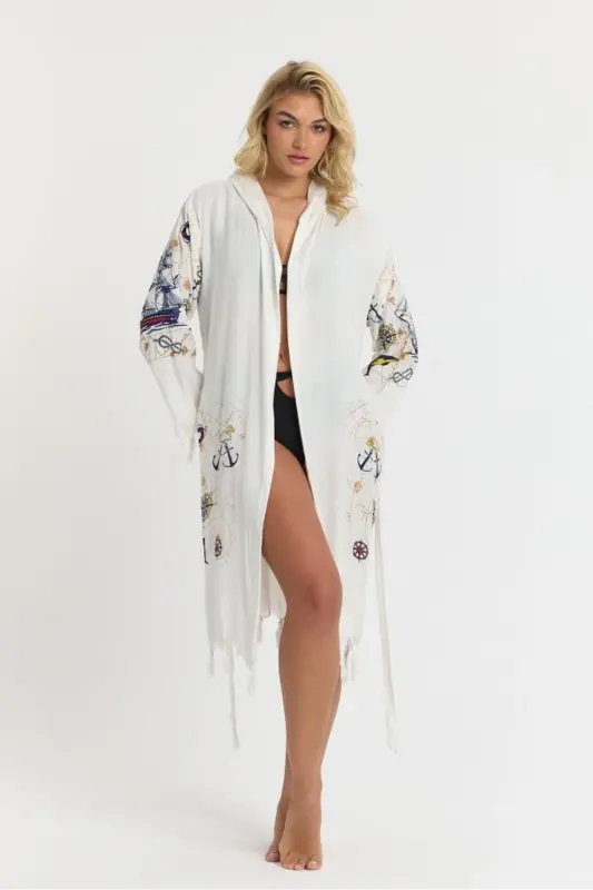 Kiana Bamboo Women's Robe Beach Dress Patterned-Navy Blue - 6
