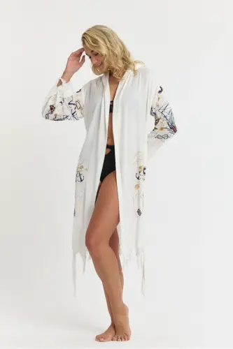 Kiana Bamboo Women's Robe Beach Dress Patterned-Navy Blue - 7