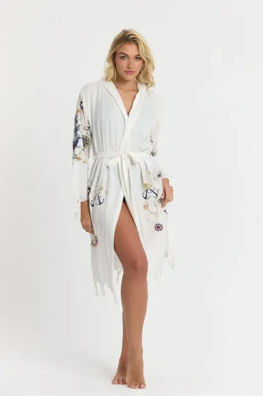 Kiana Bamboo Women's Robe Beach Dress Patterned-Navy Blue - 8