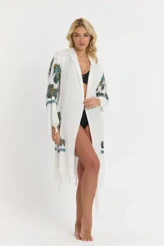 Kiana Bamboo Women's Robe Beach Dress Patterned-Turquoise - 1