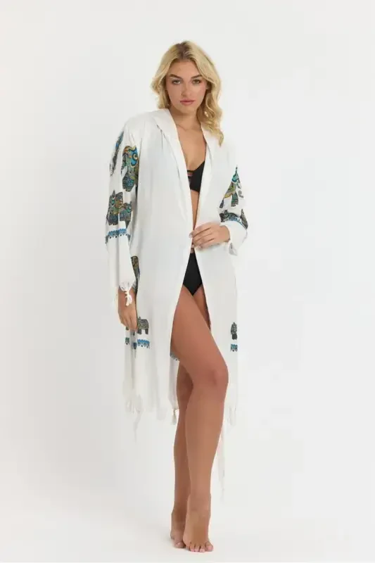 Kiana Bamboo Women's Robe Beach Dress Patterned-Turquoise - 1