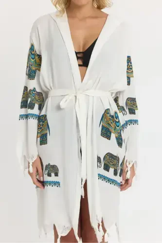 Kiana Bamboo Women's Robe Beach Dress Patterned-Turquoise - MULBERRY (1)