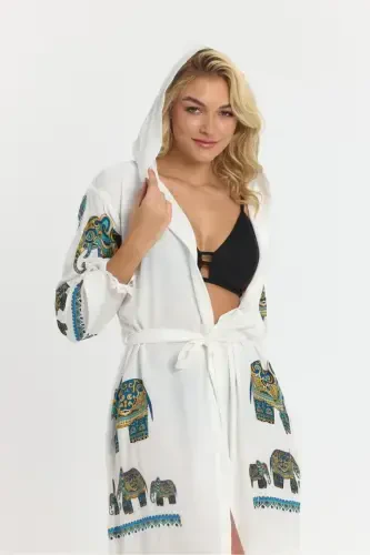 Kiana Bamboo Women's Robe Beach Dress Patterned-Turquoise - 4