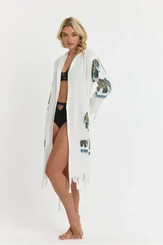 Kiana Bamboo Women's Robe Beach Dress Patterned-Turquoise - 5