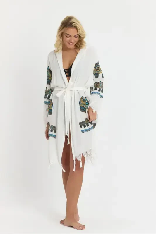 Kiana Bamboo Women's Robe Beach Dress Patterned-Turquoise - 7