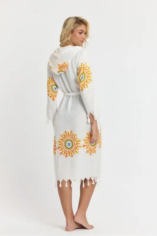 Kiana Bamboo Women's Robe Beach Dress Patterned-Yellow - 2