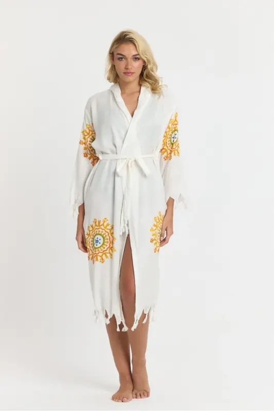 Kiana Bamboo Women's Robe Beach Dress Patterned-Yellow - 3