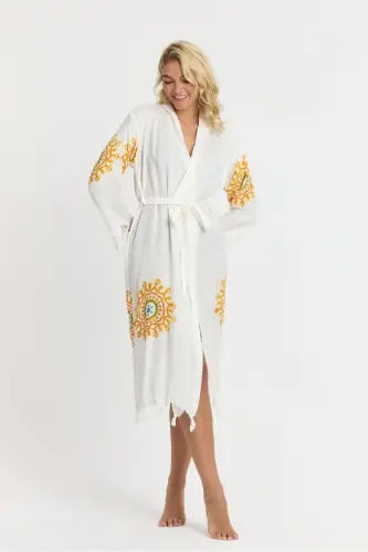 Kiana Bamboo Women's Robe Beach Dress Patterned-Yellow - 4