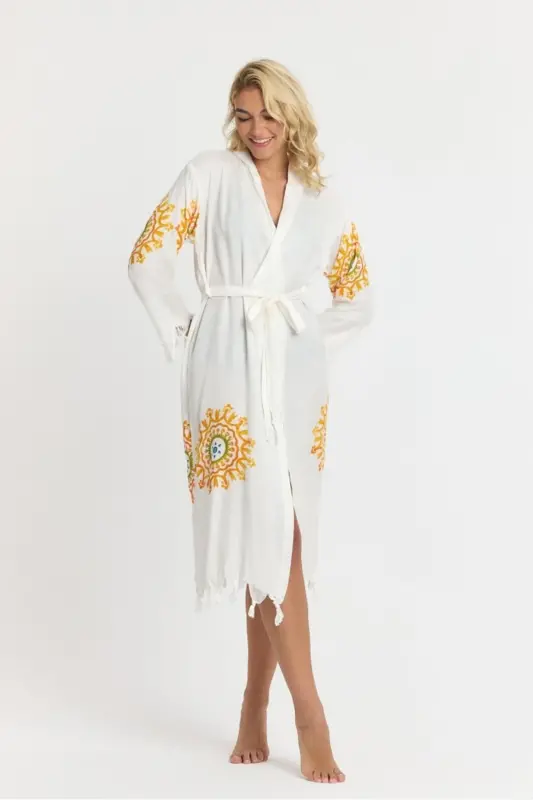 Kiana Bamboo Women's Robe Beach Dress Patterned-Yellow - 4